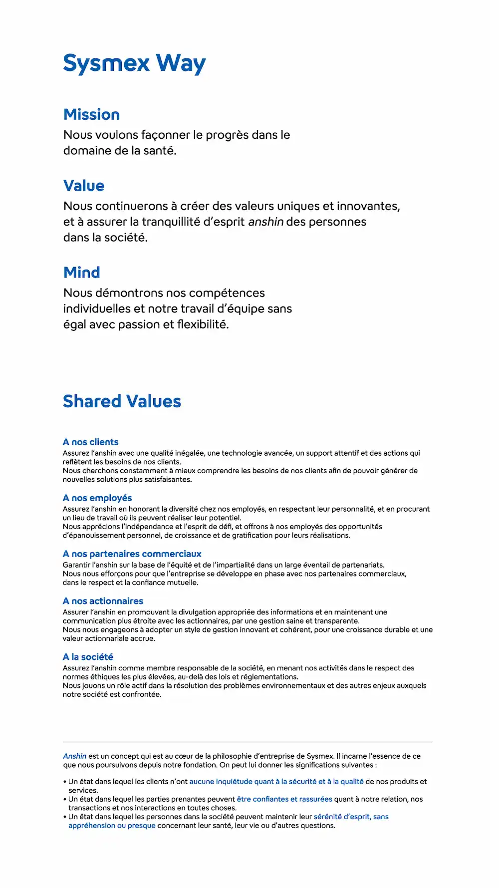 Corporate Philosophy (French)