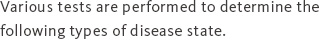 Various tests are performed to determine the following types of disease state. 