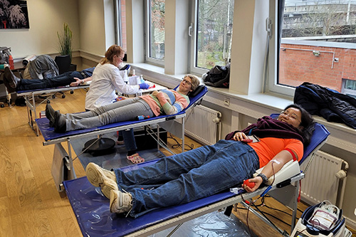 Taking part in a blood donation campaign (Germany)